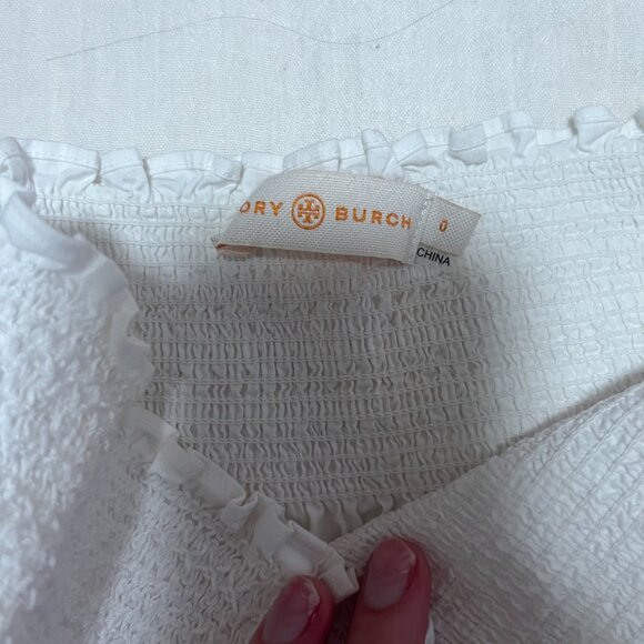 Tory Burch White Floral Embroidered Off the Shoulder Short Sleeve Blouse Size 0 - Picture 3 of 6